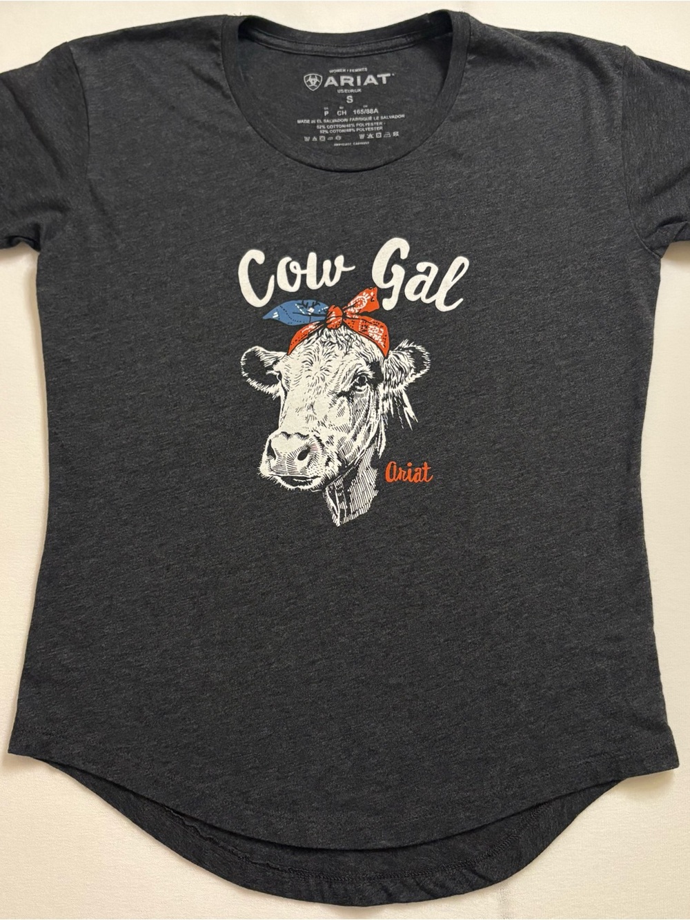 Ariat Charcoal 'Cow Gal' Graphic Tee with Red and Blue Accents